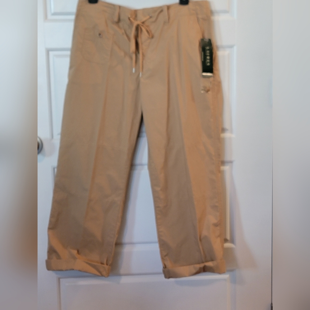 NWT Lauren Ralph Lauren Tan Wide-Leg Drawstring Pants Size 6 - Picture 6 of 11